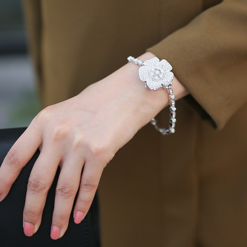 CH* 뚜껑 시계 명품스타일 디자인 메탈 보석 큐빅 꽃 손목 쥬얼리
