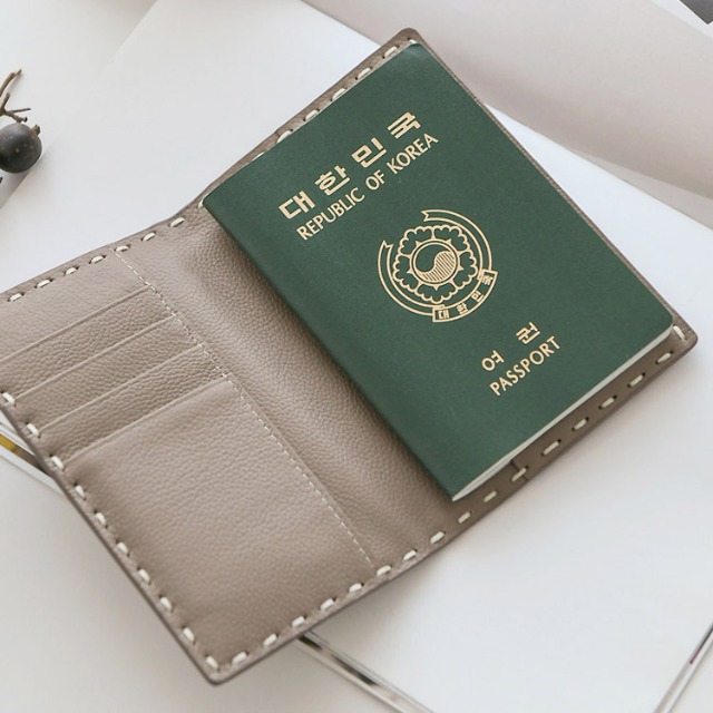 천연 소가죽 스티치 여권 지갑 카드 지폐 반 선물 여행