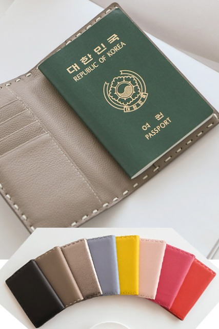 천연 소가죽 스티치 여권 지갑 카드 지폐 반 선물 여행