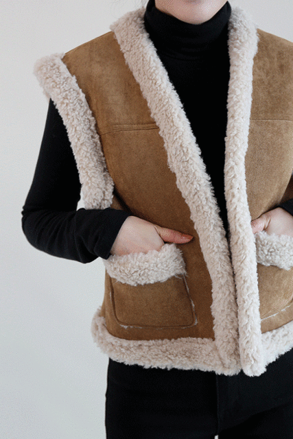 브이넥 노카라 스웨이드 포켓 양털 무스탕 조끼 뽀글이 베스트 양털 베스트 퍼베스트 따뜻한 사무실조끼